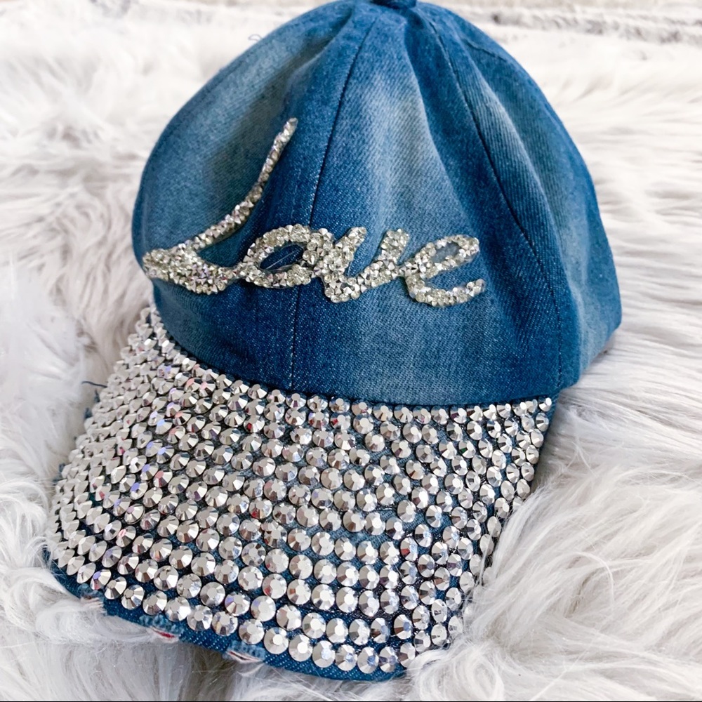 LOVE Distressed Denim Embellished Cap